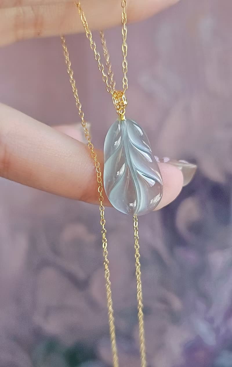 一夜暴富|純18k金仙氣高冰玻藍剛葉子|A貨翡翠藍翡吊墜項鍊