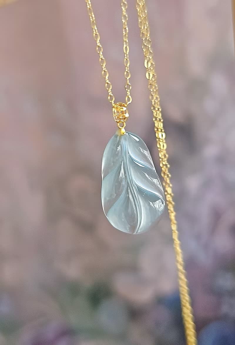 一夜暴富|純18k金仙氣高冰玻藍剛葉子|A貨翡翠藍翡吊墜項鍊