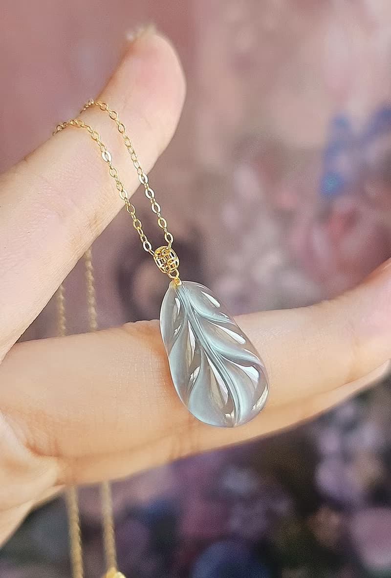 一夜暴富|純18k金仙氣高冰玻藍剛葉子|A貨翡翠藍翡吊墜項鍊