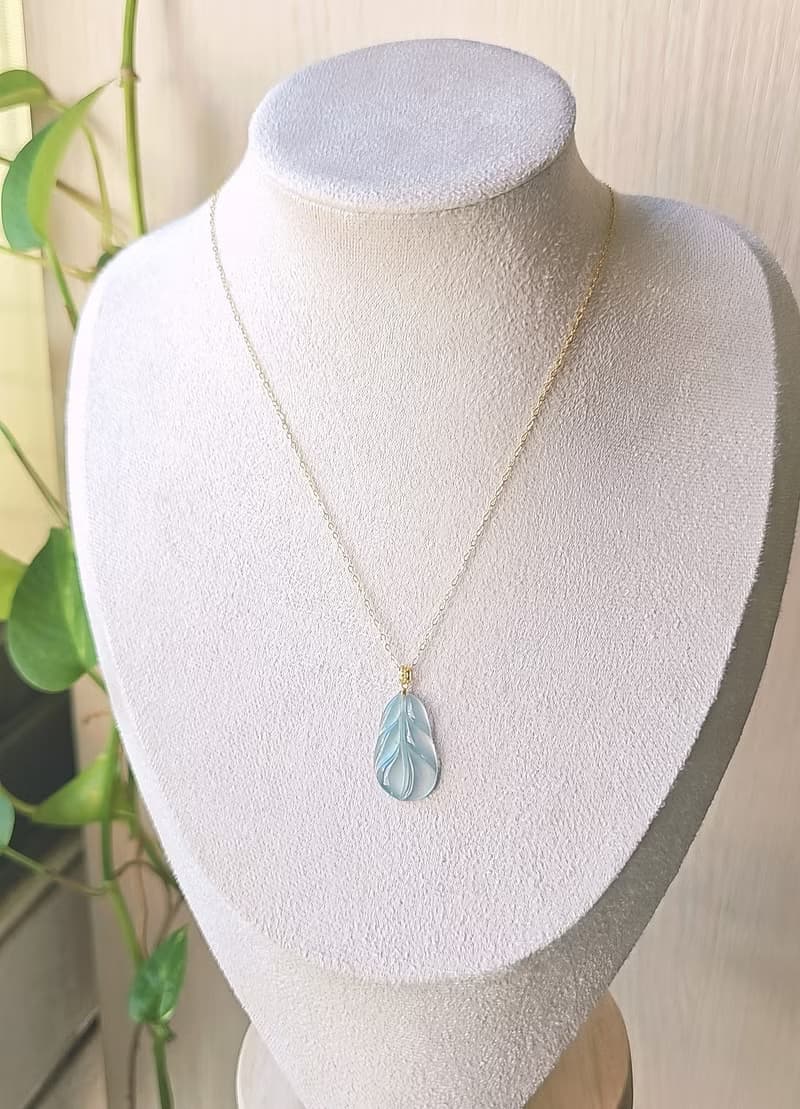 一夜暴富|純18k金仙氣高冰玻藍剛葉子|A貨翡翠藍翡吊墜項鍊