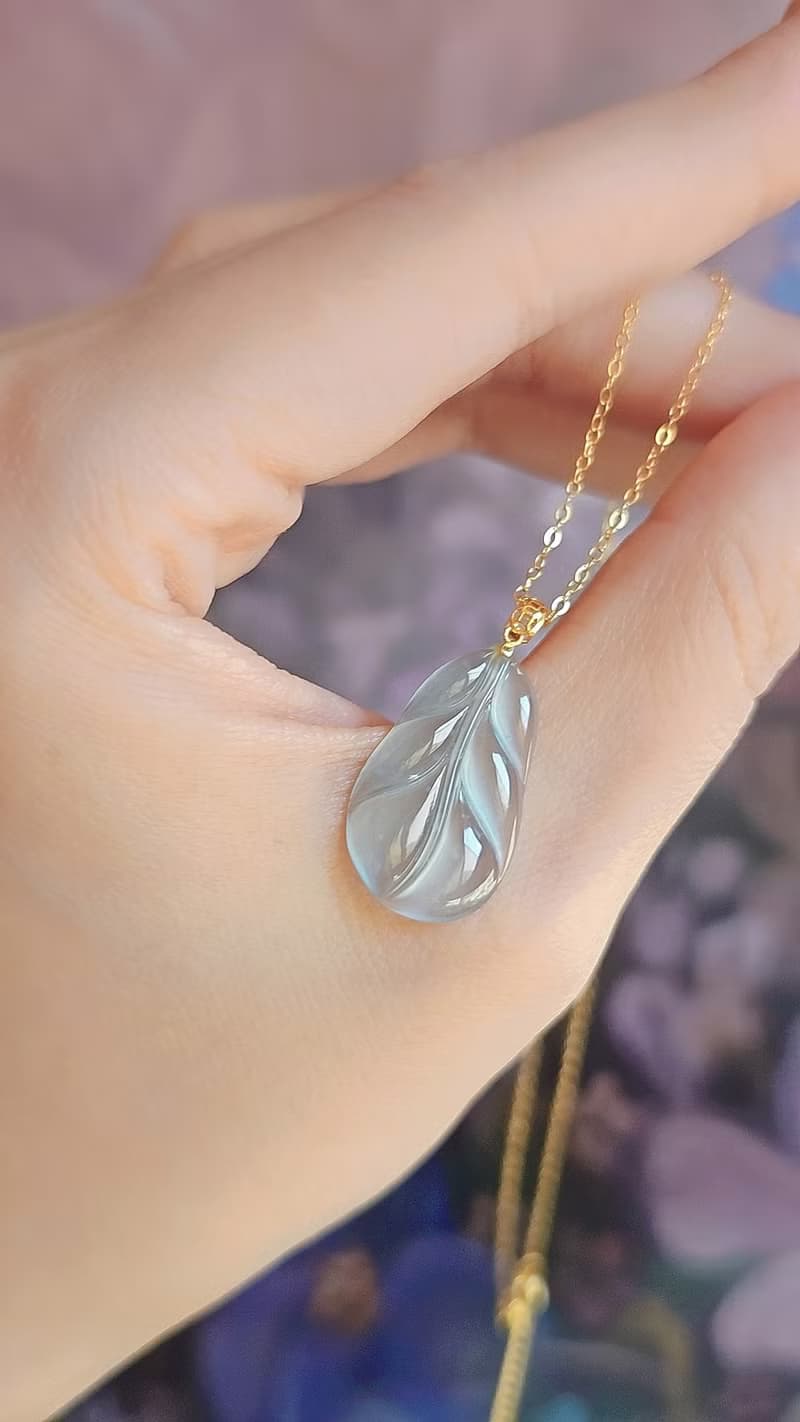 一夜暴富|純18k金仙氣高冰玻藍剛葉子|A貨翡翠藍翡吊墜項鍊