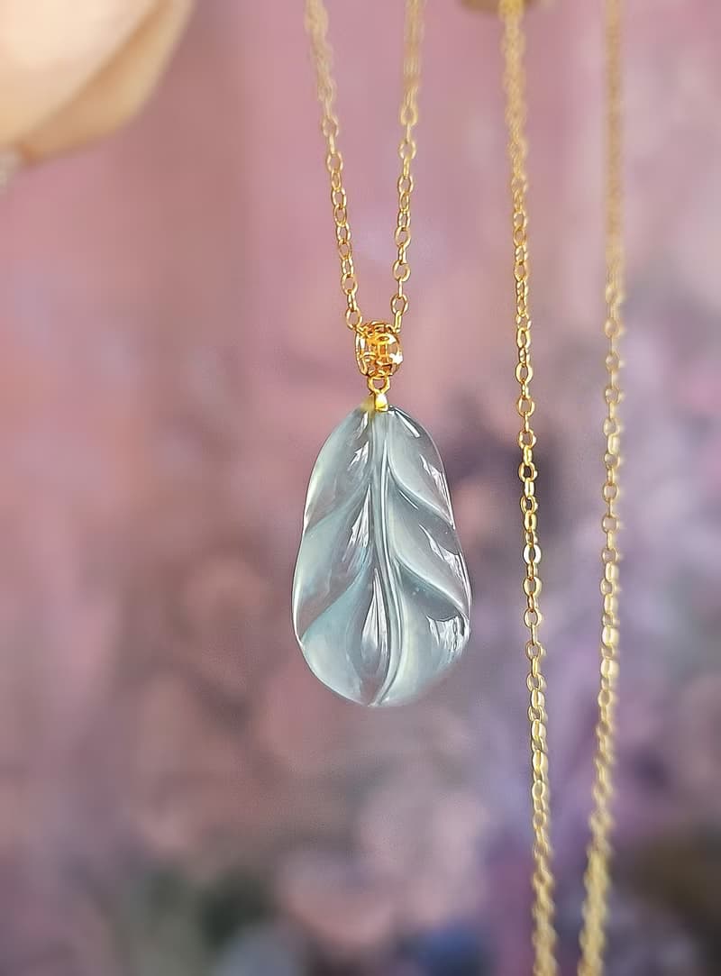 一夜暴富|純18k金仙氣高冰玻藍剛葉子|A貨翡翠藍翡吊墜項鍊