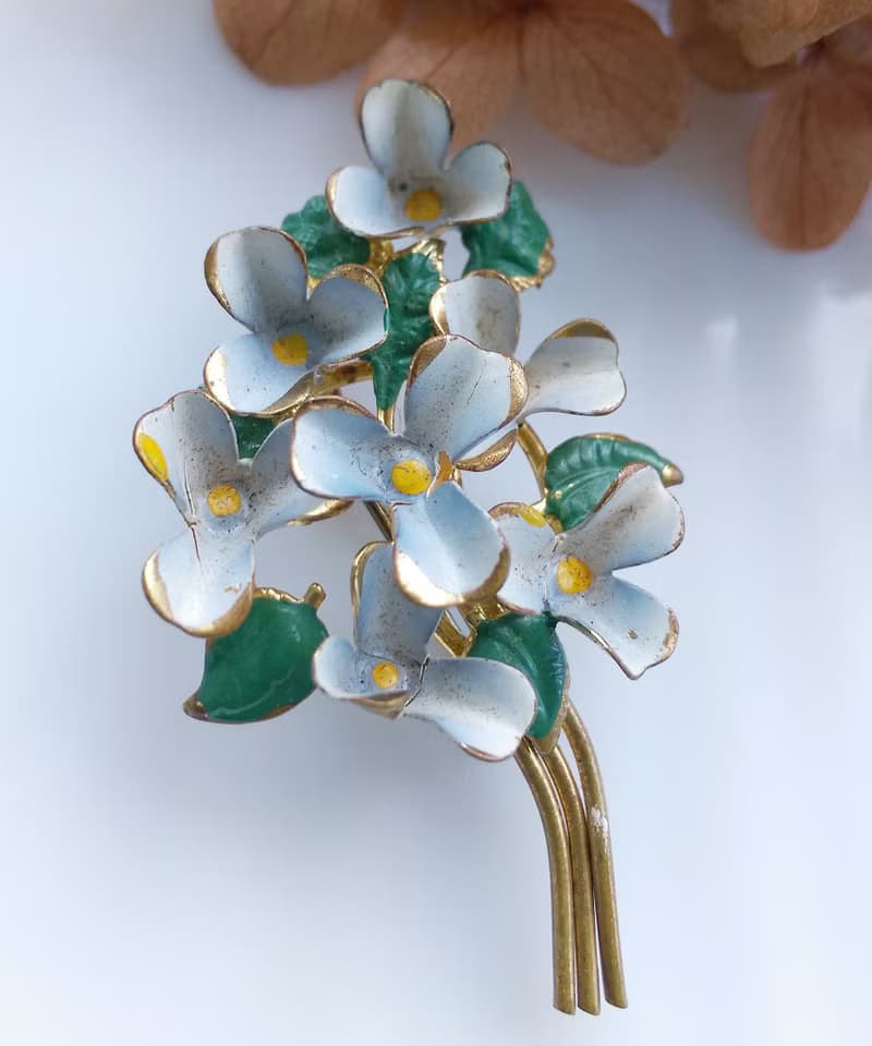 Vintage Jewelry 西洋古董飾品 立體 琺瑯花 花束 小花兒 別針