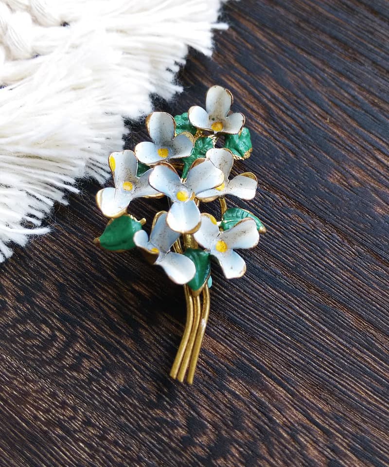 Vintage Jewelry 西洋古董飾品 立體 琺瑯花 花束 小花兒 別針