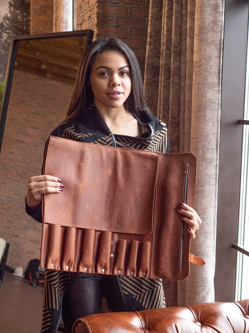 Personalized Leather Chef Knife Roll, Monogrammed Knife Storage Roll