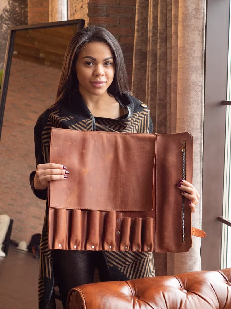 Personalized Leather Chef Knife Roll, Monogrammed Knife Storage Roll