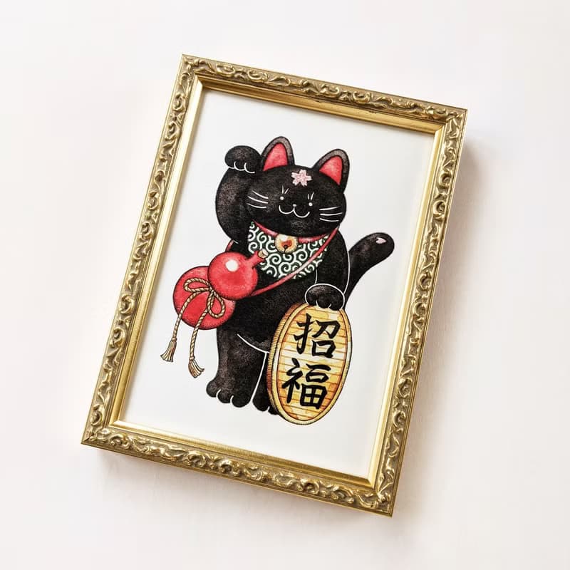 2L 黒招き猫 アートプリント/イラスト複製画