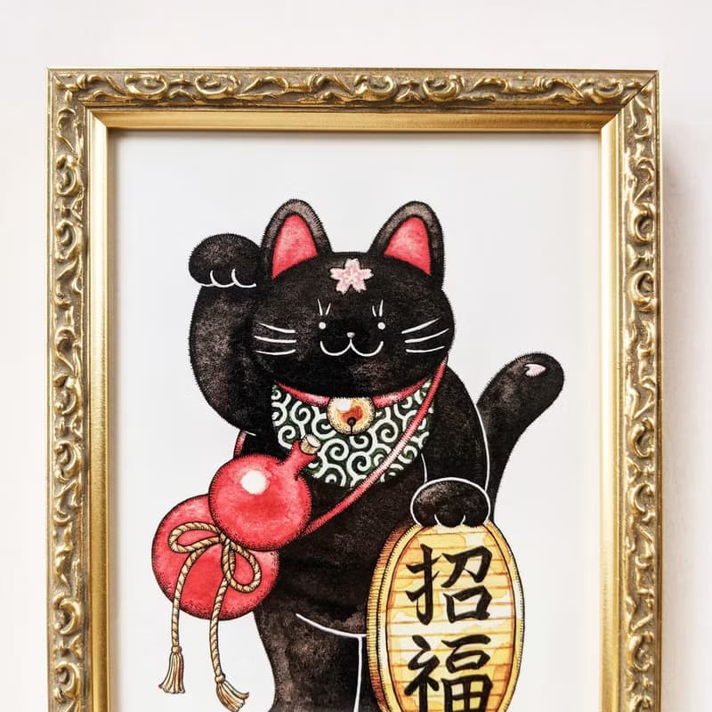 2L 黒招き猫 アートプリント/イラスト複製画
