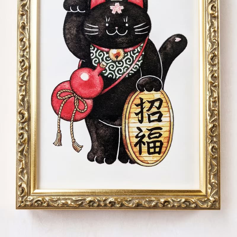 2L 黒招き猫 アートプリント/イラスト複製画