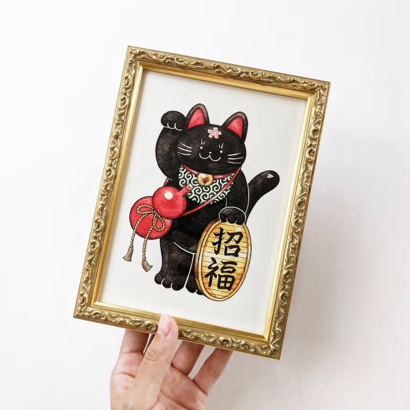 2L 黒招き猫 アートプリント/イラスト複製画