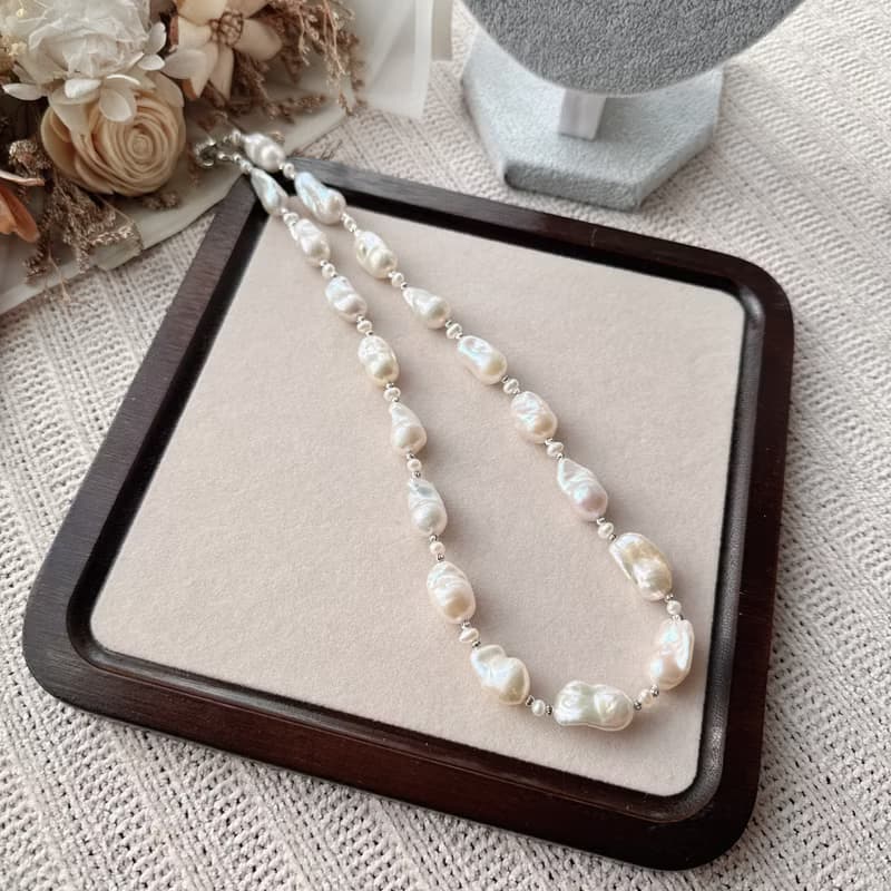 Alpha studio 天然巴洛克迷你小巴項鍊手鍊套組