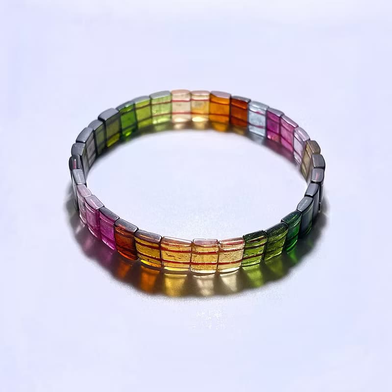 天然礦石 頂級 冰透彩虹碧璽 手排