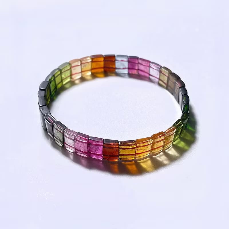 天然礦石 頂級 冰透彩虹碧璽 手排