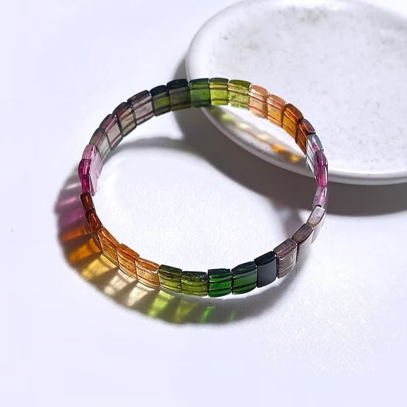 天然礦石 頂級 冰透彩虹碧璽 手排