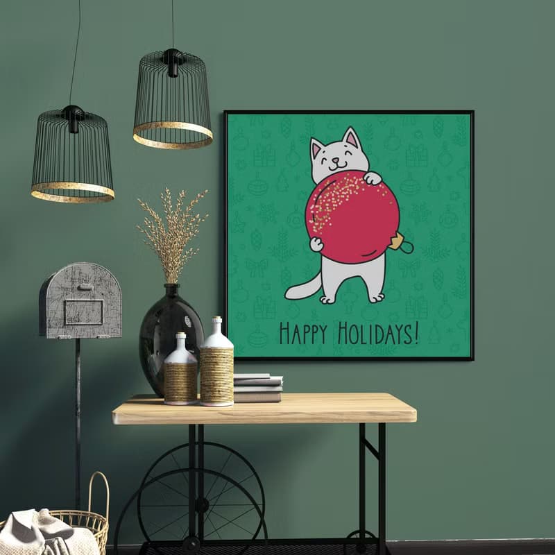 歡樂小白貓 - Xmas/禮物/節慶/慶祝/掛畫/裝飾/新居落成/貓咪