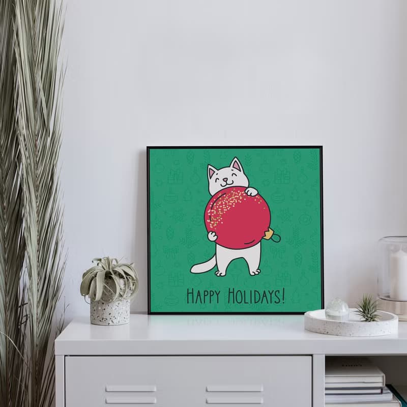 歡樂小白貓 - Xmas/禮物/節慶/慶祝/掛畫/裝飾/新居落成/貓咪