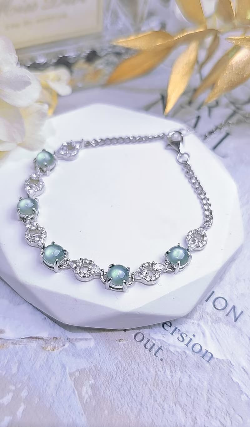 財水|夢幻藍剛蛋|A貨翡翠純銀鍍18k多顆手鏈