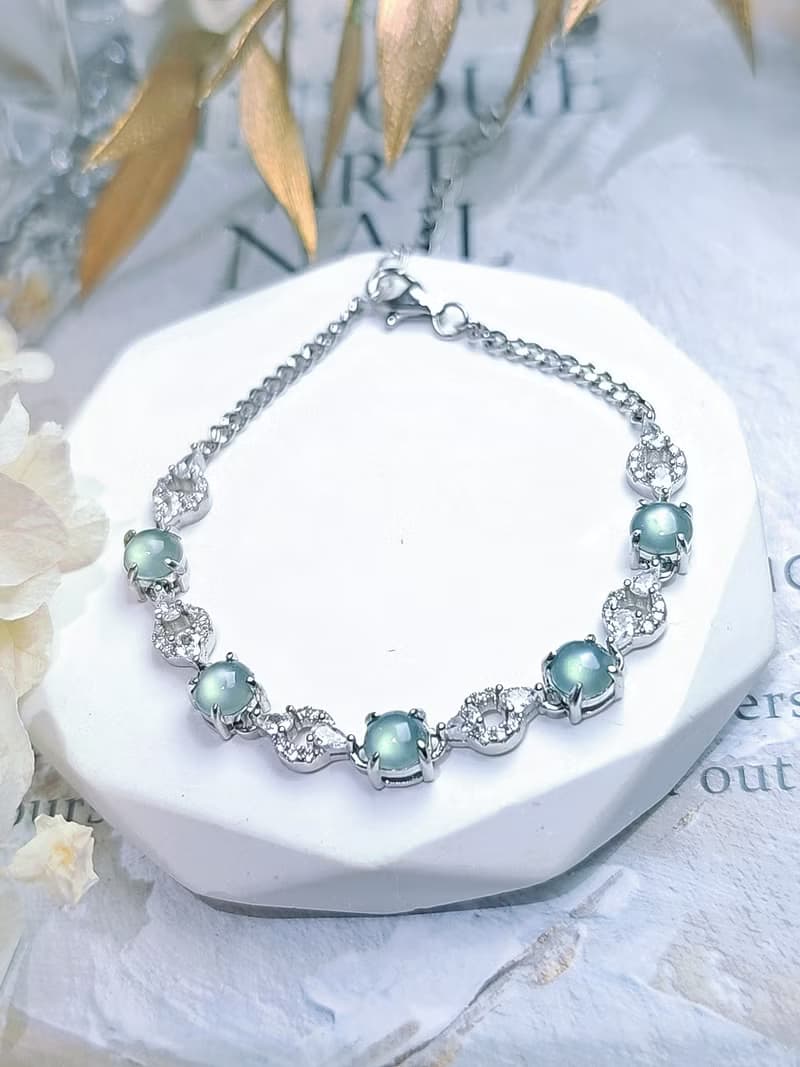 財水|夢幻藍剛蛋|A貨翡翠純銀鍍18k多顆手鏈