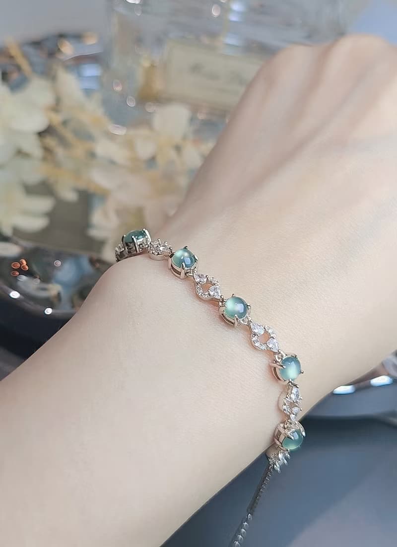 財水|夢幻藍剛蛋|A貨翡翠純銀鍍18k多顆手鏈