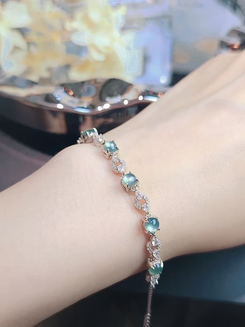 財水|夢幻藍剛蛋|A貨翡翠純銀鍍18k多顆手鏈