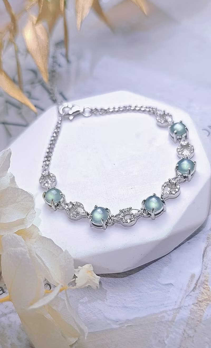 財水|夢幻藍剛蛋|A貨翡翠純銀鍍18k多顆手鏈