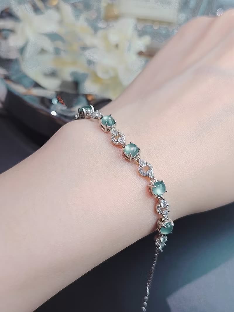 財水|夢幻藍剛蛋|A貨翡翠純銀鍍18k多顆手鏈