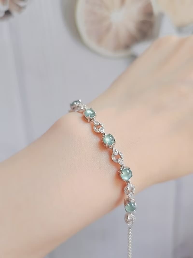 財水|夢幻藍剛蛋|A貨翡翠純銀鍍18k多顆手鏈