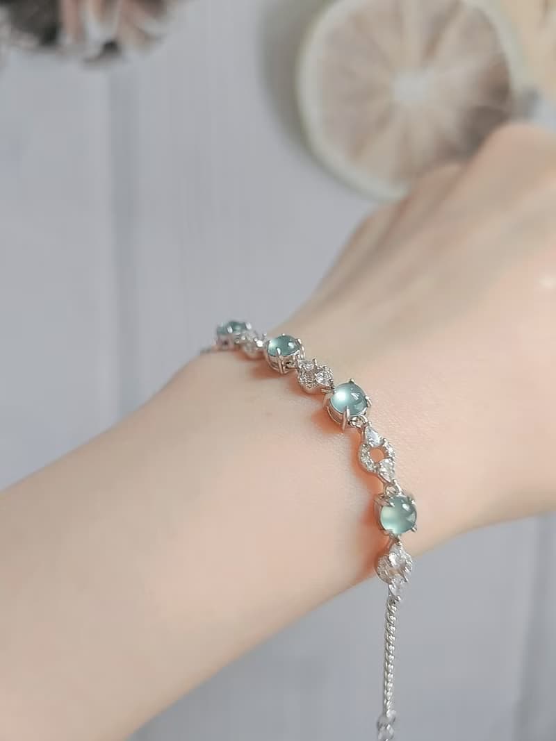 財水|夢幻藍剛蛋|A貨翡翠純銀鍍18k多顆手鏈