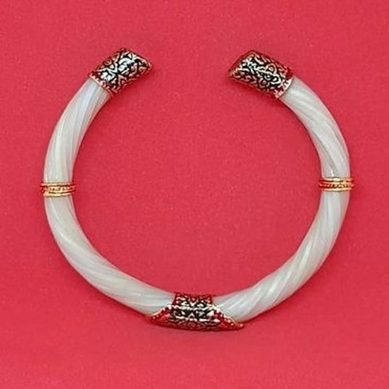 White Body Real Elephant Tail Hair Bangle Silver Enamelled Sukhothai Free Size
