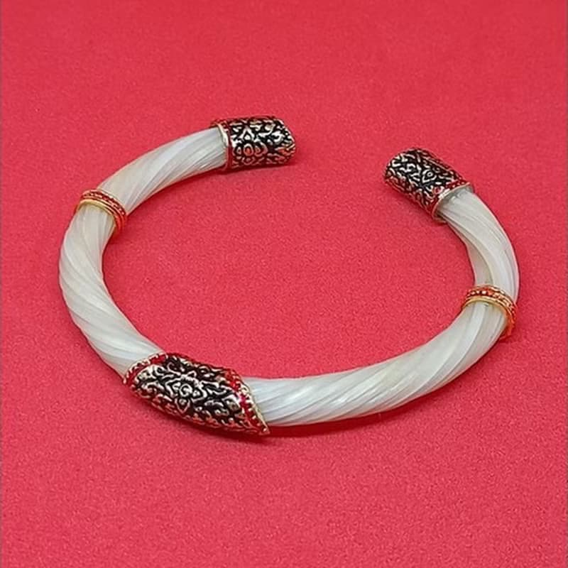 White Body Real Elephant Tail Hair Bangle Silver Enamelled Sukhothai Free Size