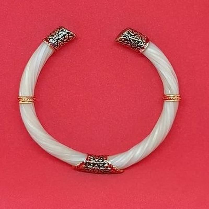 White Body Real Elephant Tail Hair Bangle Silver Enamelled Sukhothai Free Size