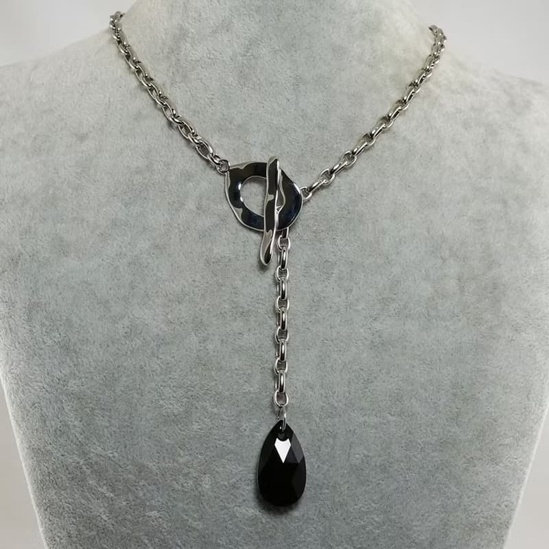 Black Teardrop Swarovski Crystal Necklace Large Chain Toggle Y Necklace Jewelry