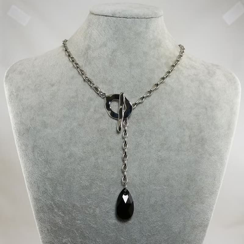 Black Teardrop Swarovski Crystal Necklace Large Chain Toggle Y Necklace Jewelry
