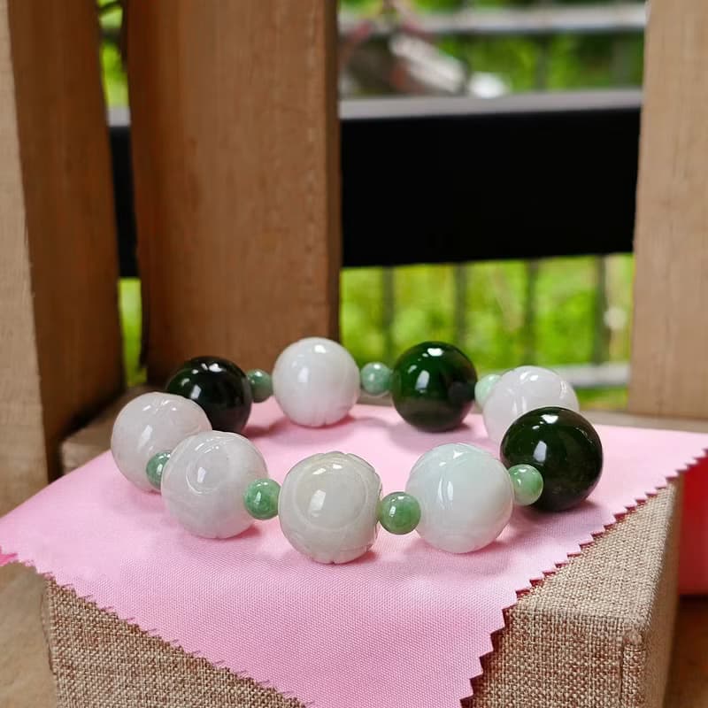 Burmese Jade Bracelet White Carved Cloud Pattern & Premium Nephrite Jade 17 mm