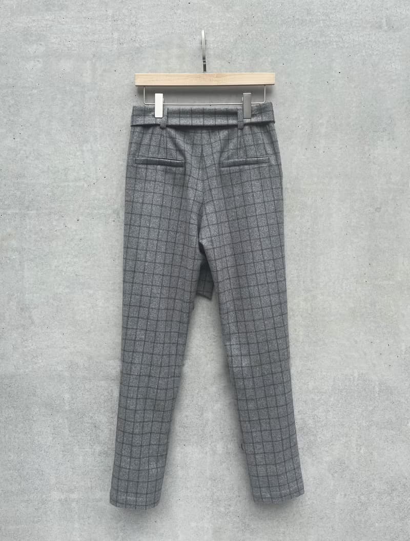 英倫毛呢格紋褲(灰)