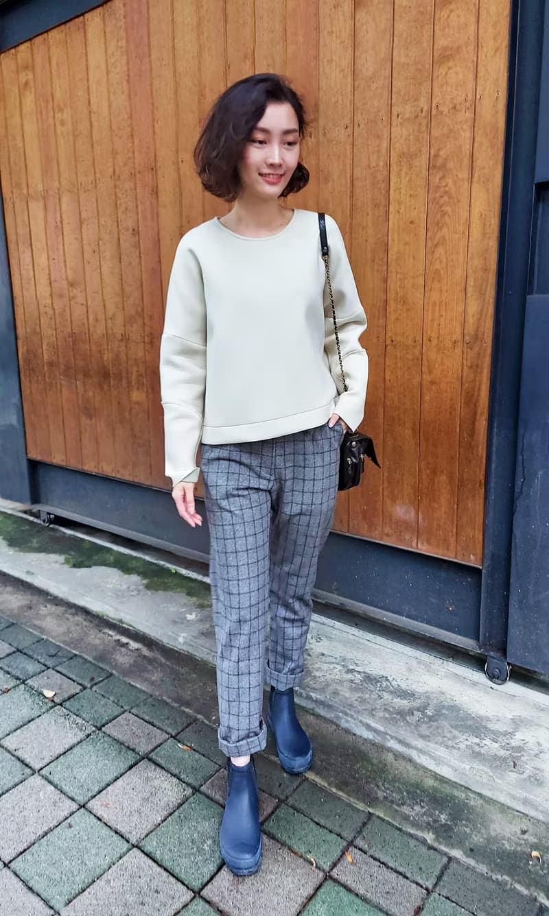 英倫毛呢格紋褲(灰)