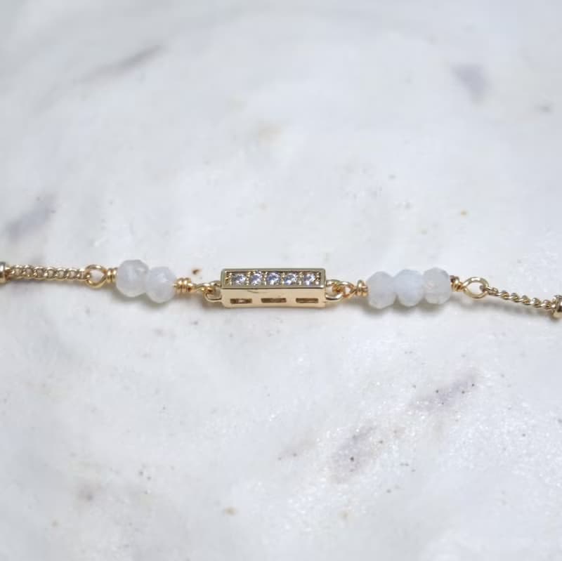 ll 限定特價 ll 閃鑽月光石天然石細手鍊  Moonstone
