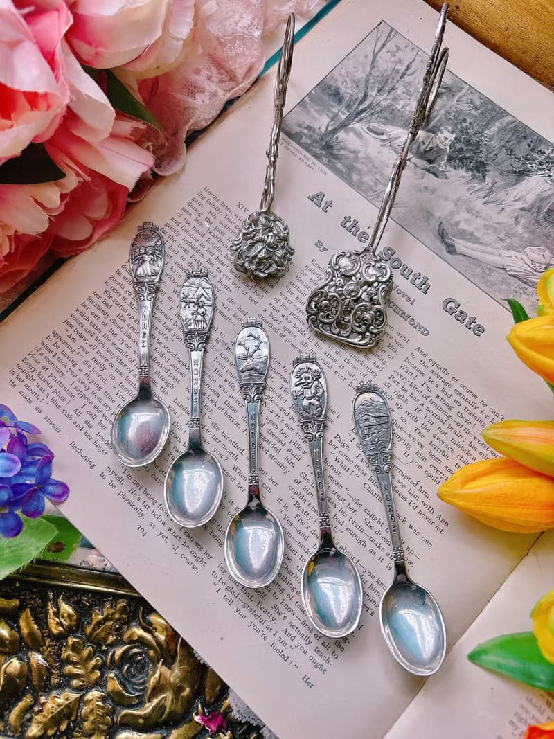 英國製鍍銀餐具立體雕刻咖啡匙花茶匙 小湯匙 點心匙 銀器 餐具