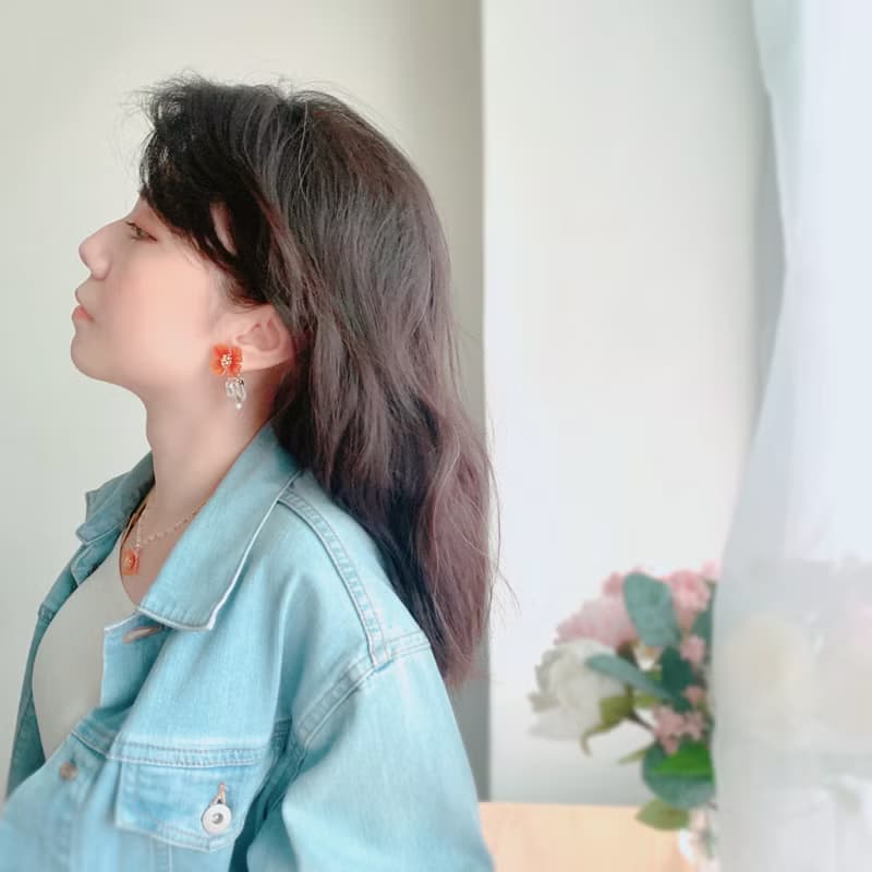 耳環 罌粟花 樹脂 水鑽 銀飾 耳夾 琉璃 禮物 禮盒 手工 情人節