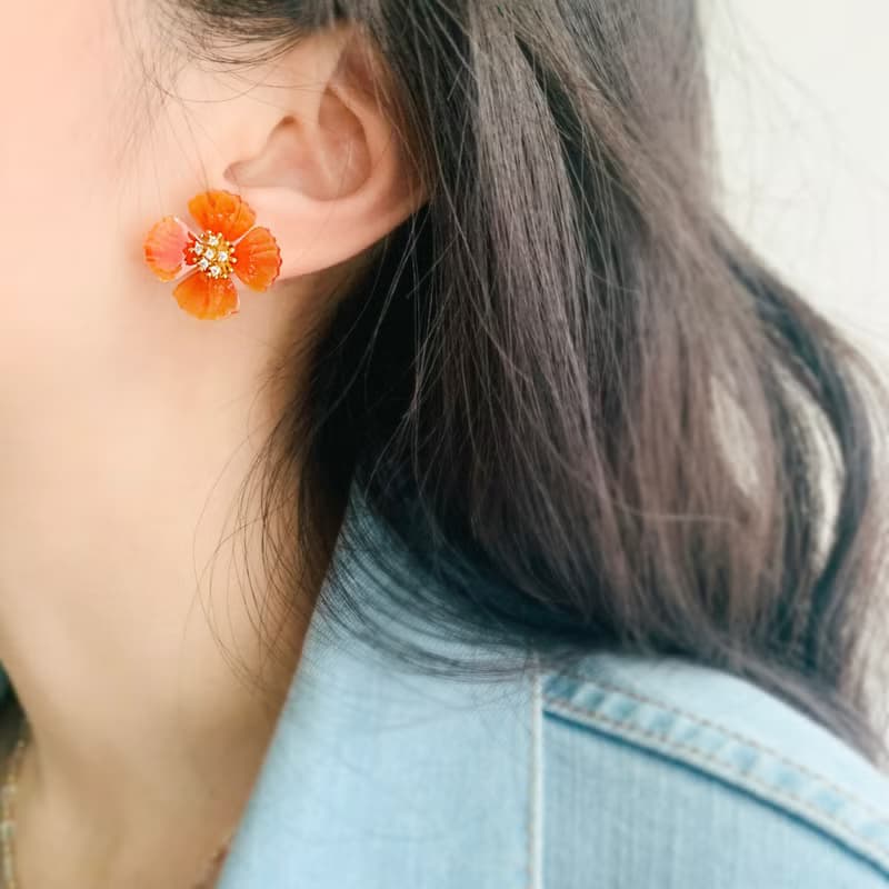 耳環 罌粟花 樹脂 水鑽 銀飾 耳夾 琉璃 禮物 禮盒 手工 情人節