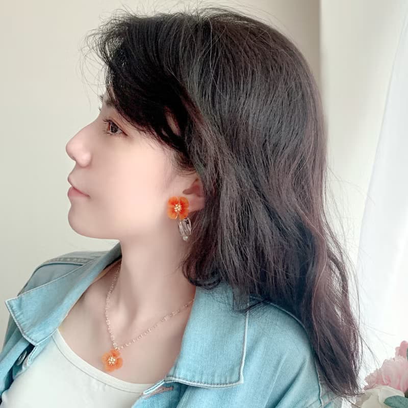 耳環 罌粟花 樹脂 水鑽 銀飾 耳夾 琉璃 禮物 禮盒 手工 情人節