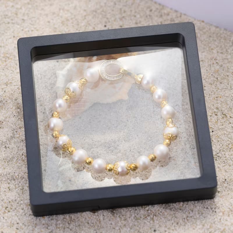 天然白色淡水珍珠手鍊 10–11mm 金色橢圓扣 典雅貴氣 萬聖節禮物