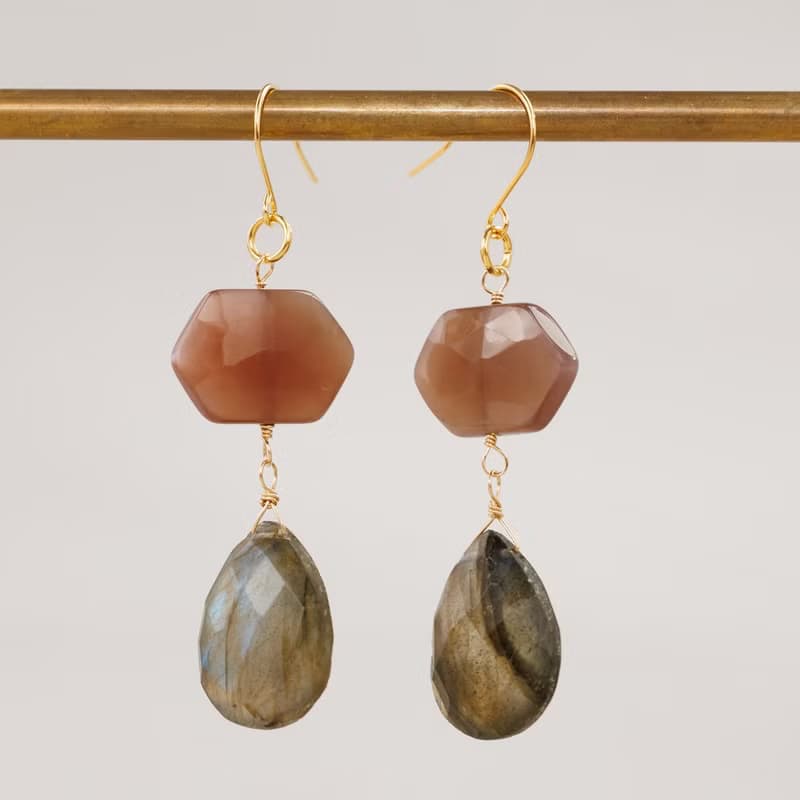 チョコレートムーンストーン ラブラドライト ムーンストーン ピアス イヤリング ピアスチャーム