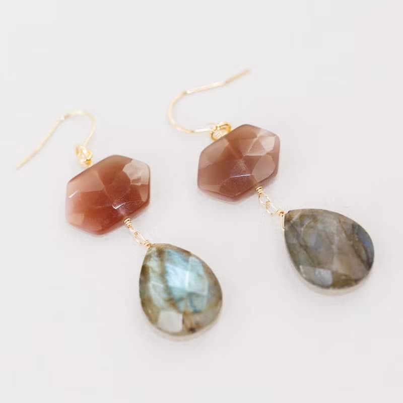 チョコレートムーンストーン ラブラドライト ムーンストーン ピアス イヤリング ピアスチャーム