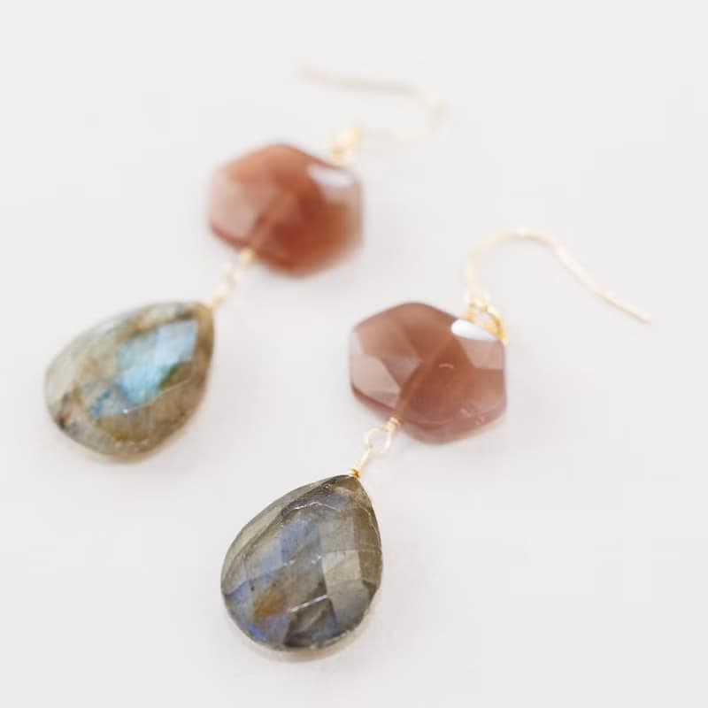 チョコレートムーンストーン ラブラドライト ムーンストーン ピアス イヤリング ピアスチャーム