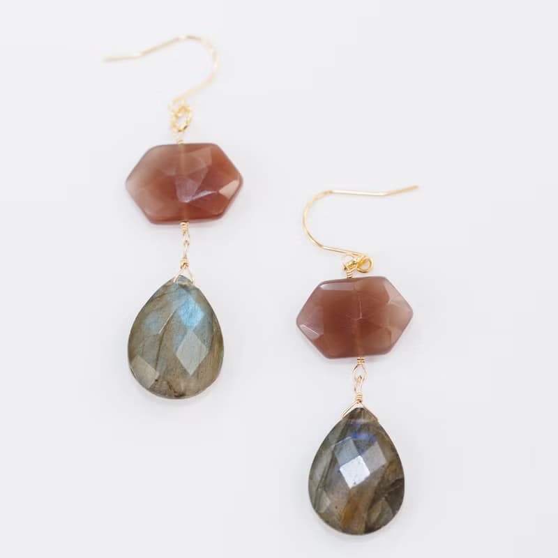 チョコレートムーンストーン ラブラドライト ムーンストーン ピアス イヤリング ピアスチャーム