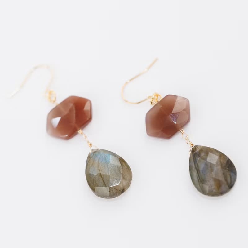 チョコレートムーンストーン ラブラドライト ムーンストーン ピアス イヤリング ピアスチャーム