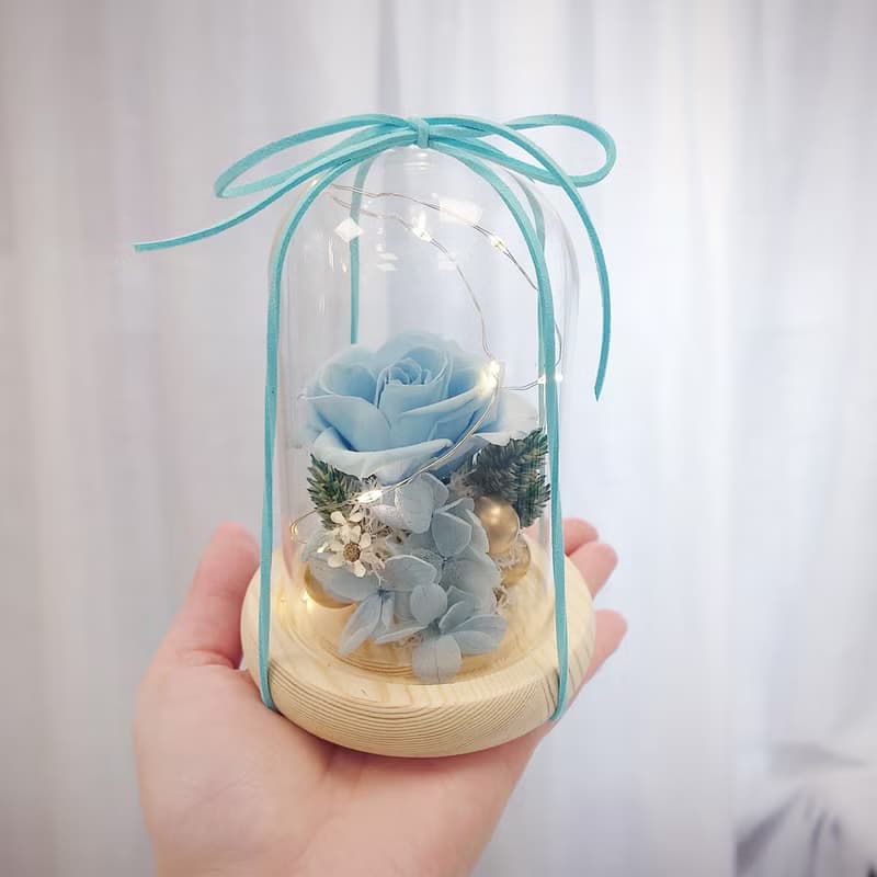 永生花玻璃盅(小)  不凋花 永生花 禮物 花藝 玻璃罩 裝飾 玫瑰花