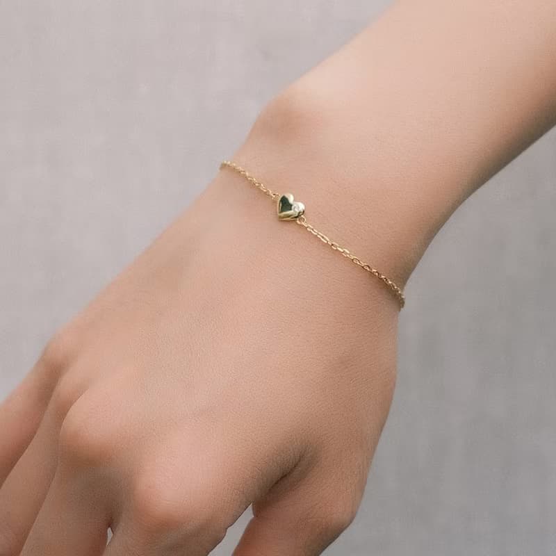 FREYA  單鑽 愛心手鍊 設計款-純銀14k金