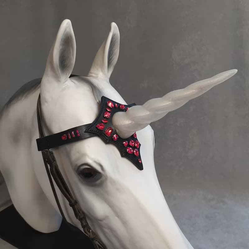 Unicorn horn Browband for horse Handmade brow band green with Light up horn.